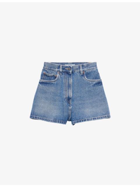 High-Rise Faded-Wash Denim Shorts