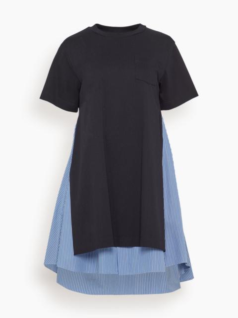 Poplin x Cotton Jersey Dress in Navy/Blue Stripe