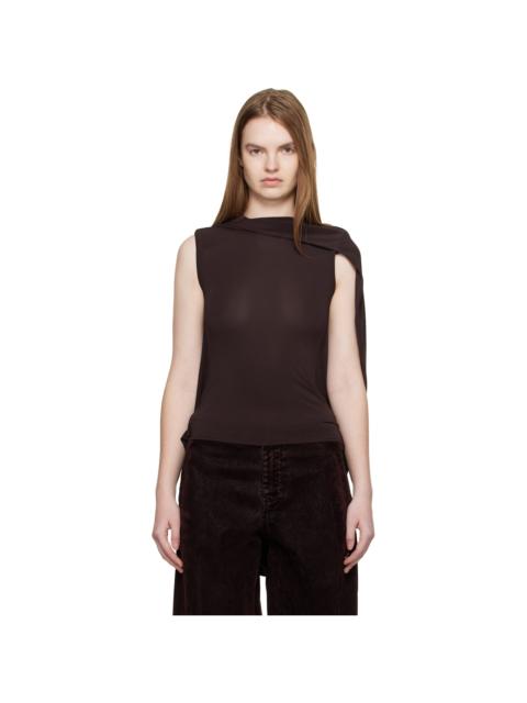 Brown Stretch Viscose Double Layer Draped Top