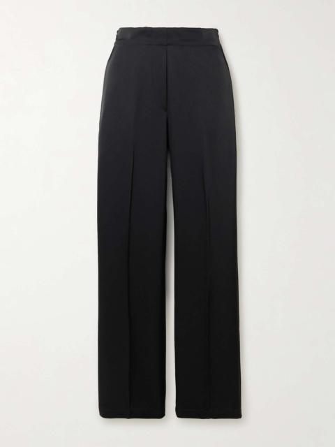 Barb pleated satin wide-leg pants Black
