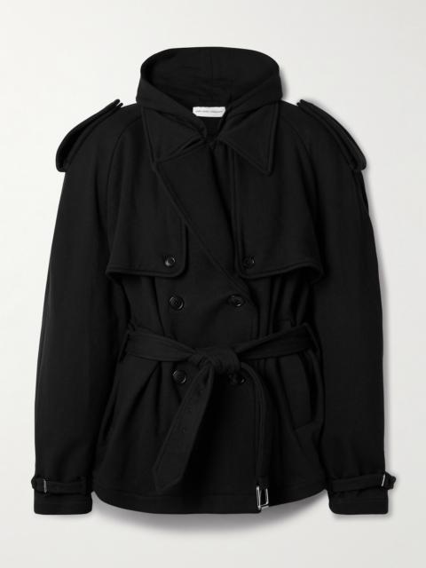 Hooded Double-breasted Belted Cotton-jersey Jacket