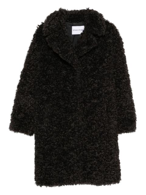 notched-collar faux-fur coat