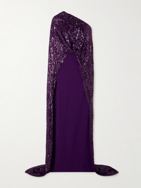 Cadenza Cape-effect Sequined Georgette And Stretch-crepe Gown