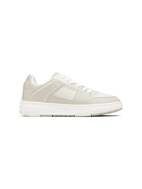 Beige Faux-Leather & Logo-Woven Sneakers
