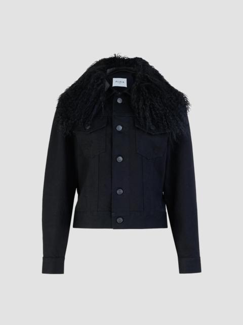 Women's Shearling-Collar Denim Trucker Jacket - Noir Alaia