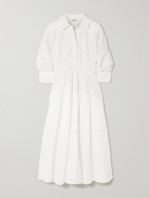 Jazz Pleated Broderie Anglaise Cotton Midi Shirt Dress