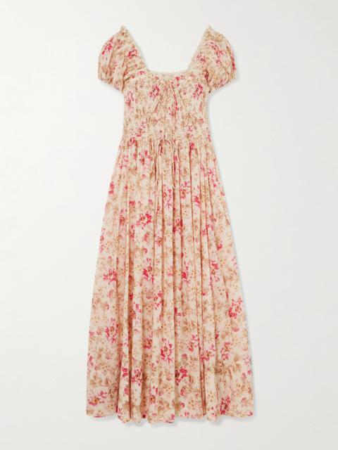Stanza Lace-trimmed Floral-print Organic Cotton-voile Midi Dress
