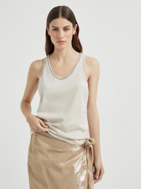 Striped cotton jersey top with shiny neck detail