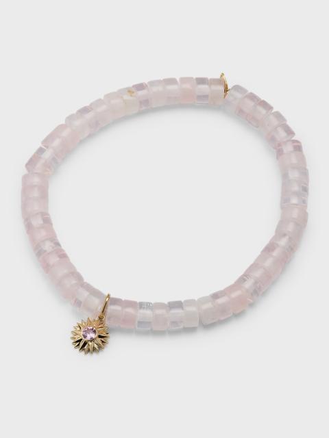 14K Yellow Gold Solar Compass Pink Sapphire Charm Bracelet