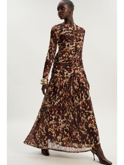 Leopard Print Mesh Maxi Dress