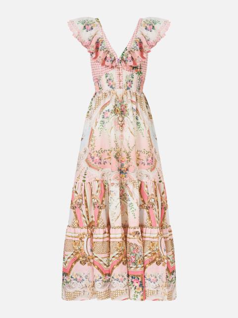 TIERED DRESS WITH NECK FRILL