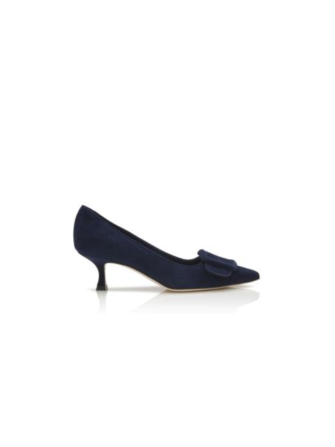 Navy Blue Suede Buckle Detail Pumps