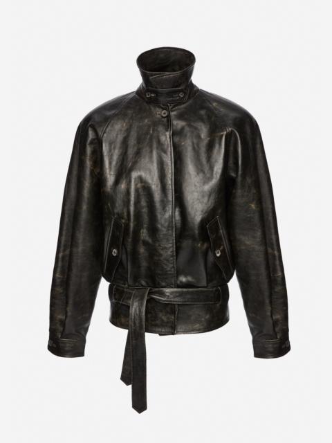 Belted leather jacket in vintage black