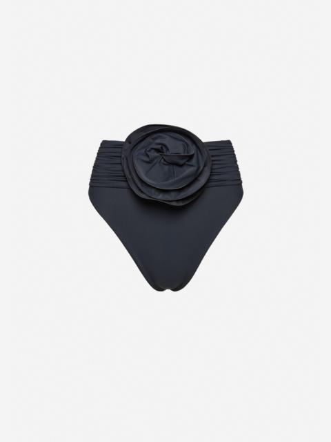 High-waisted flower appliqué swim bottom in grey