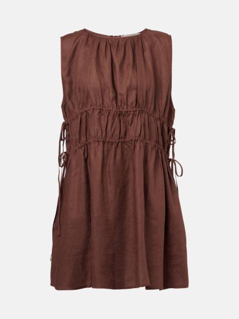 Gathered linen minidress