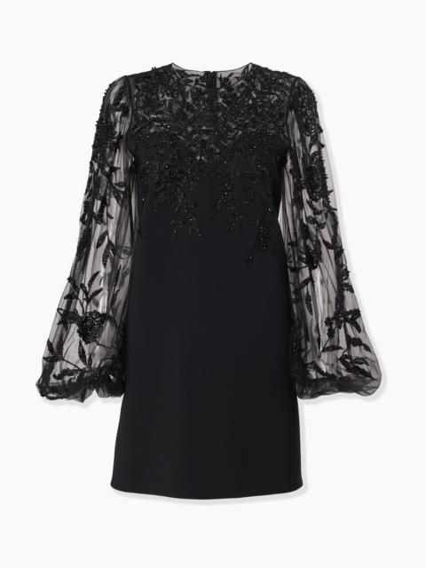 Embroidered Puff-Sleeve Mini Dress