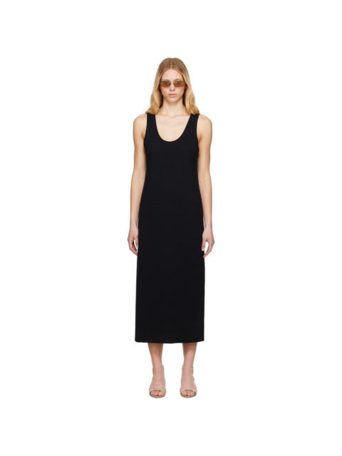 Black Cotton Silk Stretch Knit Midi Dress