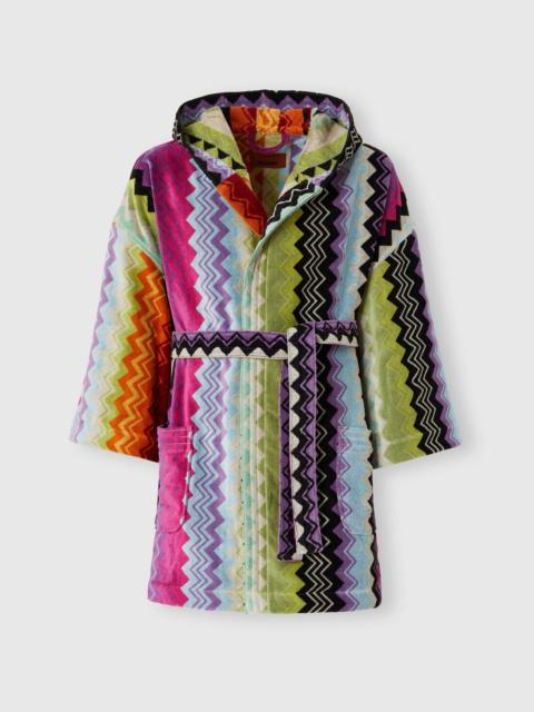 Giacomo bathrobe in cotton terry with zigzag pattern