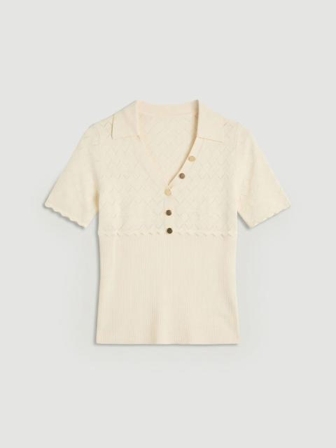 Plus Size Knit Stitch Detail Rib Collared Short Sleeve Top