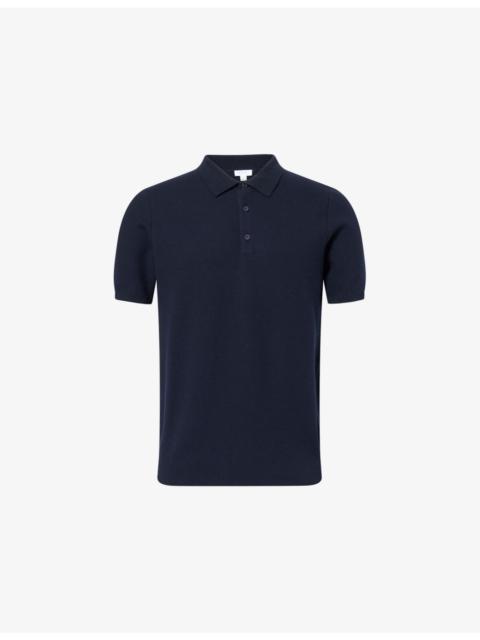 Textured Short-Sleeves Cotton-Knit Polo Shirt