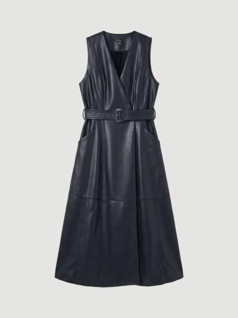 Faux Leather Belted Sleeveless Dress