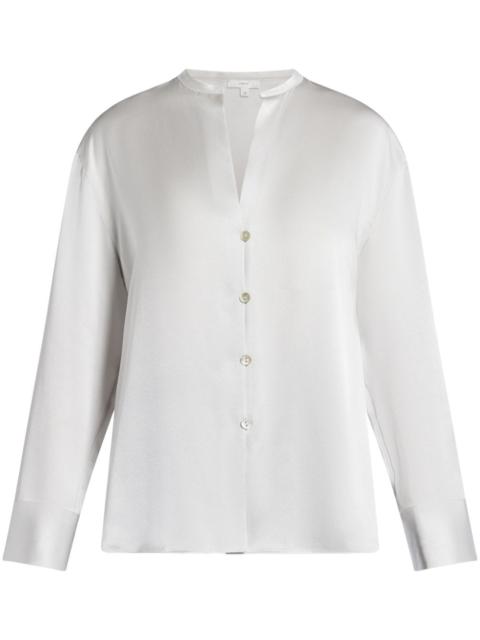 band-collar silk blouse