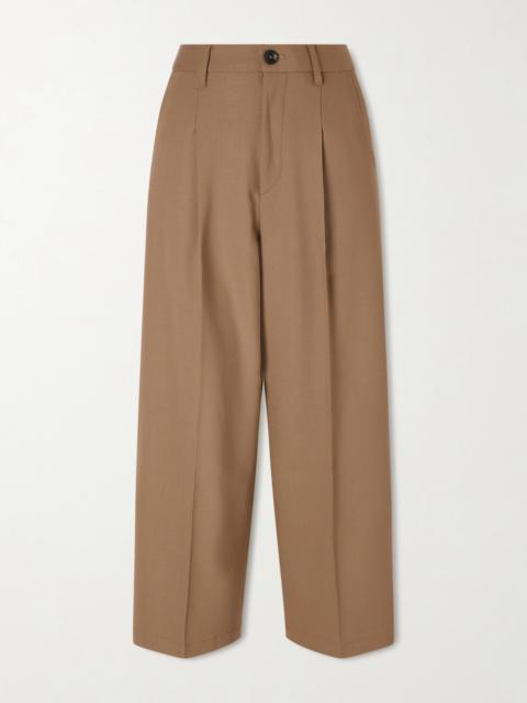 Cropped Pleated Wool-blend Wide-leg Pants
