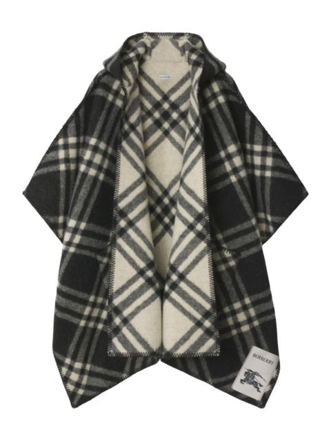 hooded check wool cape