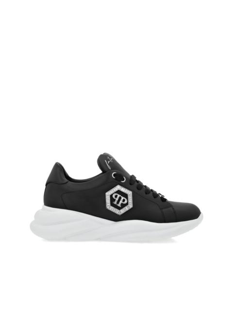 crystal-embellished leather sneakers