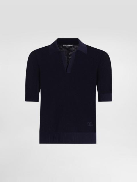 Micro-pattern cotton polo shirt