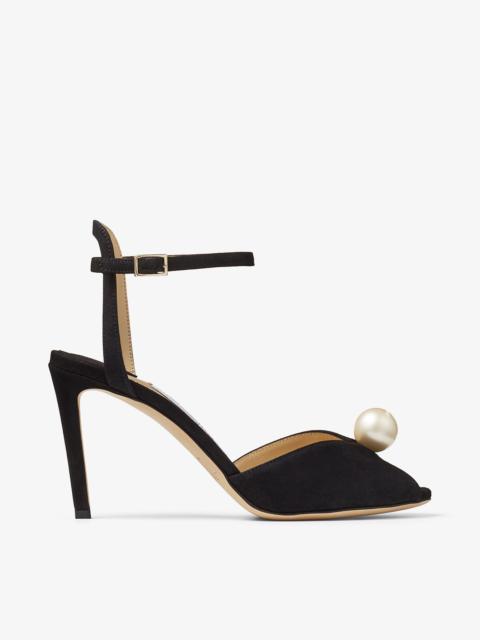Sacora 85
Black Suede Sandals with Pearl Embellishment