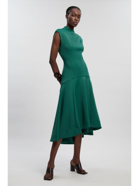 Scuba Dipped Ruffle Hem Woven Maxi Dress