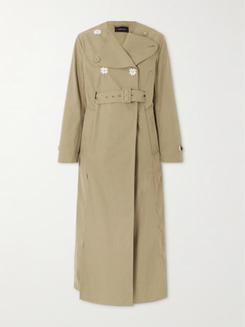 Belted Double-breasted Embellished Cotton-blend Canvas Trench Coat