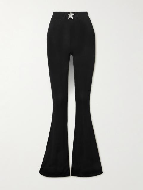Embellished Ribbed-jersey Bootcut Pants