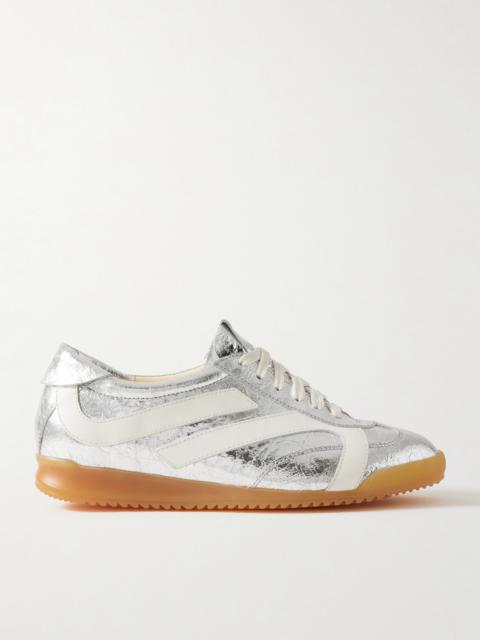Track Paneled Metallic Crinkled-leather Sneakers