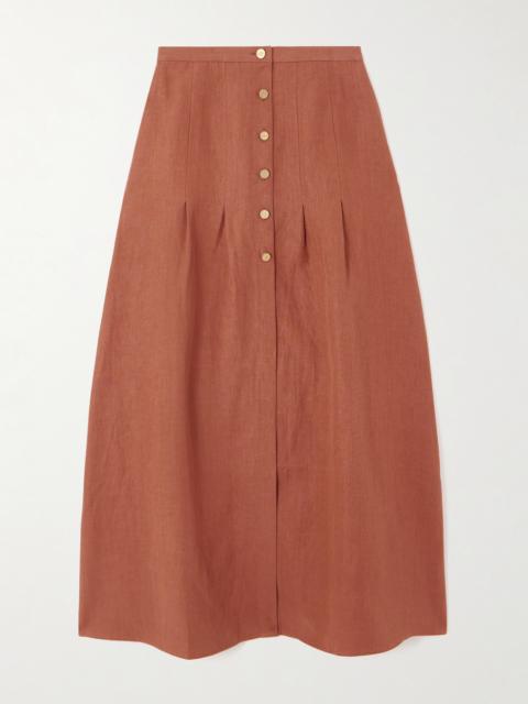 Hadera Pleated Organic Linen-gauze Maxi Skirt