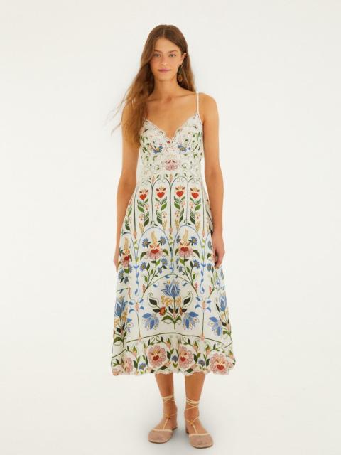 Off-White Stitched Garden Euroflax Premium Linen Midi Dress