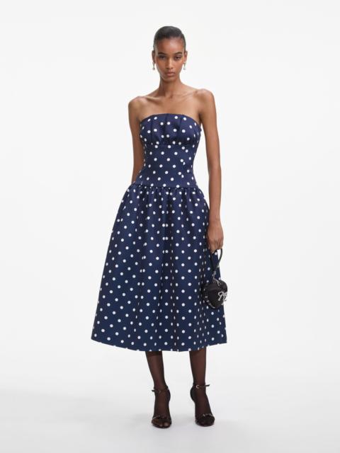 Navy Polka Dot Satin Midi Dress