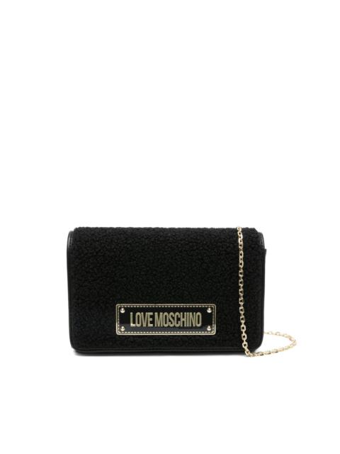logo-plaque shearling shoulder bag