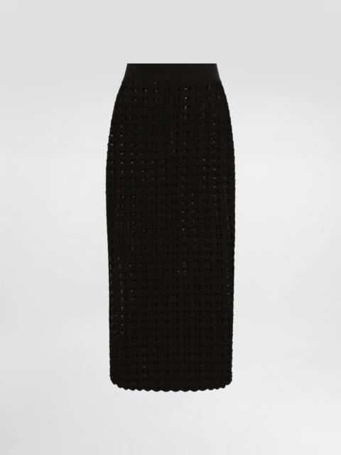 Cotton jacquard palazzo pants with floral print