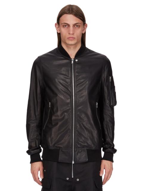 Classic Flight Oversized Webbing-Trimmed Distressed Leather Bomber Jacket