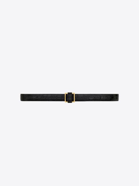 square loop buckle belt in crocodile embossed leather