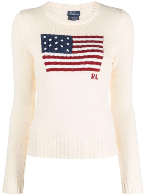 flag-intarsia cotton jumper
