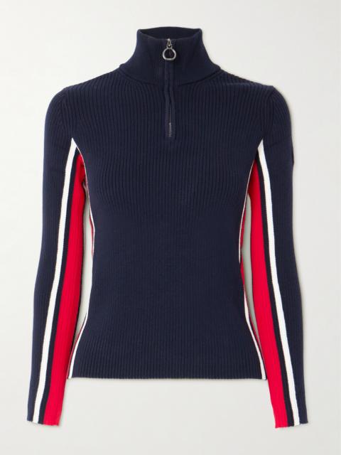 Deltanao Striped Ribbed-knit Half-zip Sweater