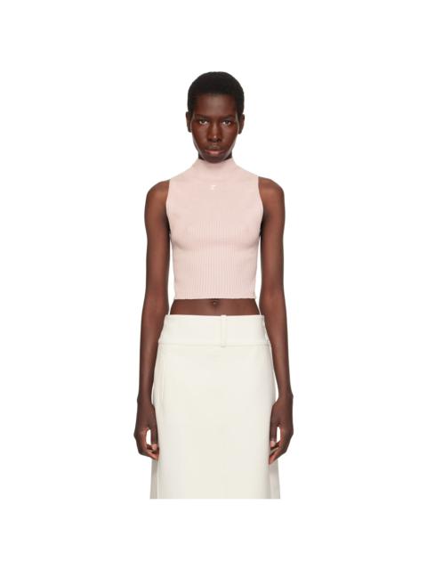 Pink Mockneck Light Rib Cropped Tank Top