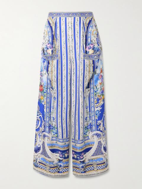 Crystal-embellished Printed Silk-satin Wide-leg Pants