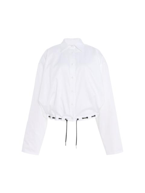 The Leland Eyelet Satin-Poplin Shirt white