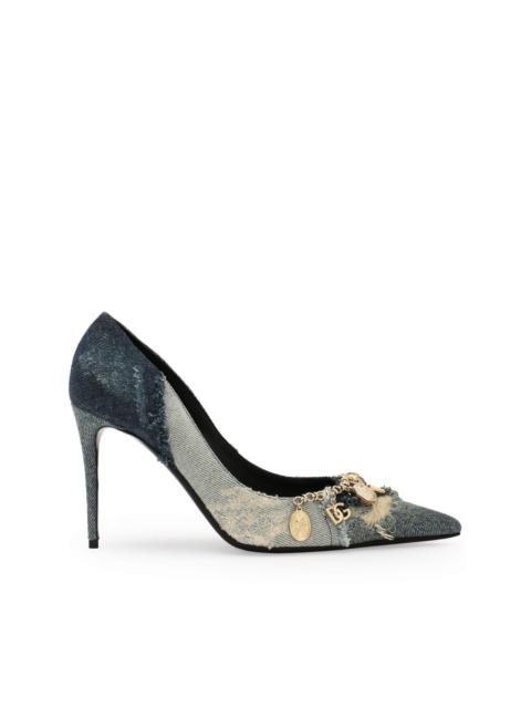 charm-embellished denim pumps