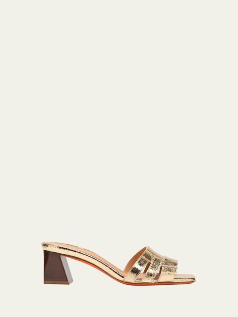 Venere Metallic Block-Heel Mule Sandals