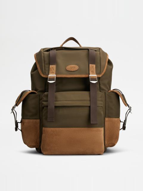BACKPACK IN FABRIC AND SUEDE MEDIUM - GREEN, BROWN